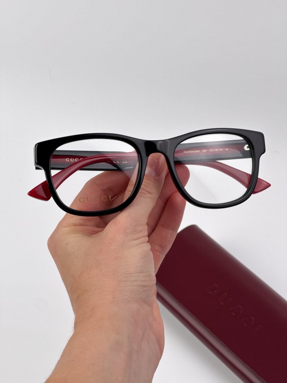 GUCCI GG0004ONN 001 BLACK GREEN SQUARE RECTANGLE EYEGLASSES